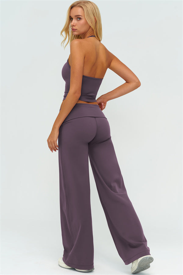 Conjunto de 2 piezas de top halter Twirl y pantalón de pierna recta