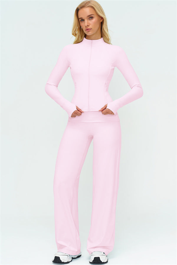 Conjunto de 2 Piezas Chaqueta Twirl con Cremallera y Pantalones de Pierna Recta