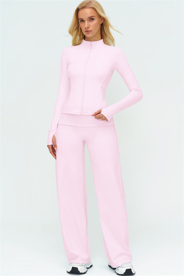 Conjunto de 2 Piezas Chaqueta Twirl con Cremallera y Pantalones de Pierna Recta