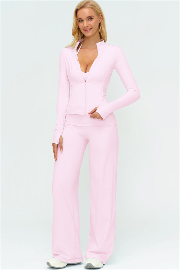 Conjunto de 2 Piezas Chaqueta Twirl con Cremallera y Pantalones de Pierna Recta