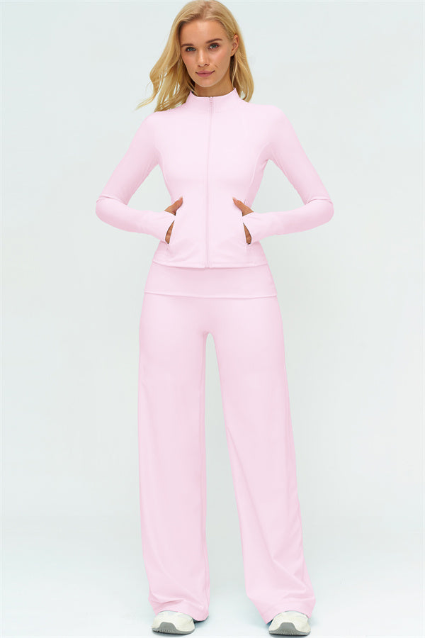 Conjunto de 2 Piezas Chaqueta Twirl con Cremallera y Pantalones de Pierna Recta