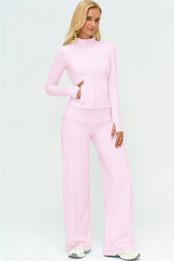 Conjunto de 2 Piezas Chaqueta Twirl con Cremallera y Pantalones de Pierna Recta