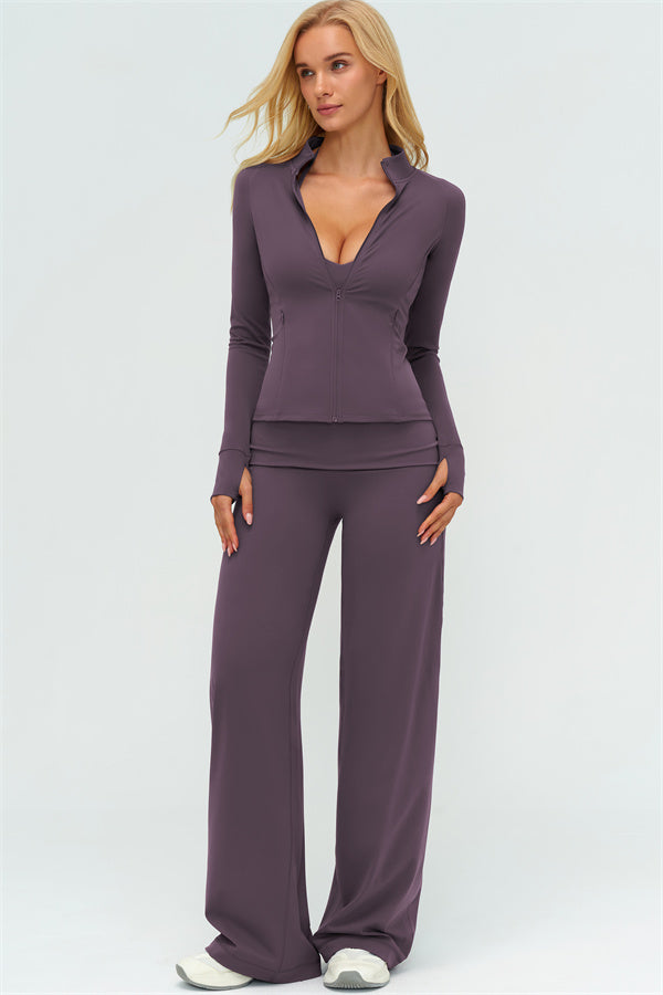 Conjunto de 3 piezas de chaqueta con cremallera, top halter y leggings Twirl