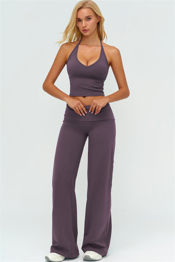 Conjunto de 2 piezas de top halter Twirl y pantalón de pierna recta