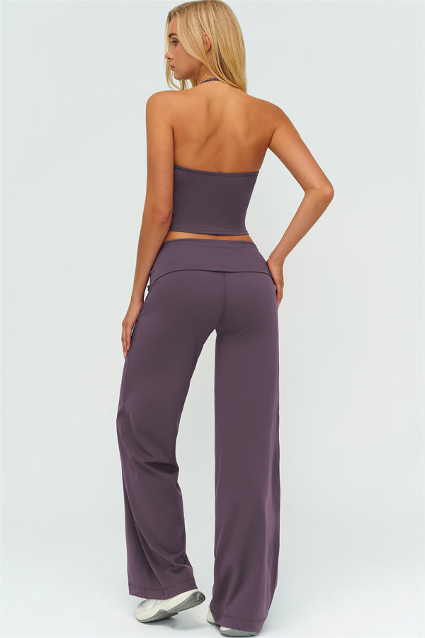 Conjunto de 2 piezas de top halter Twirl y pantalón de pierna recta