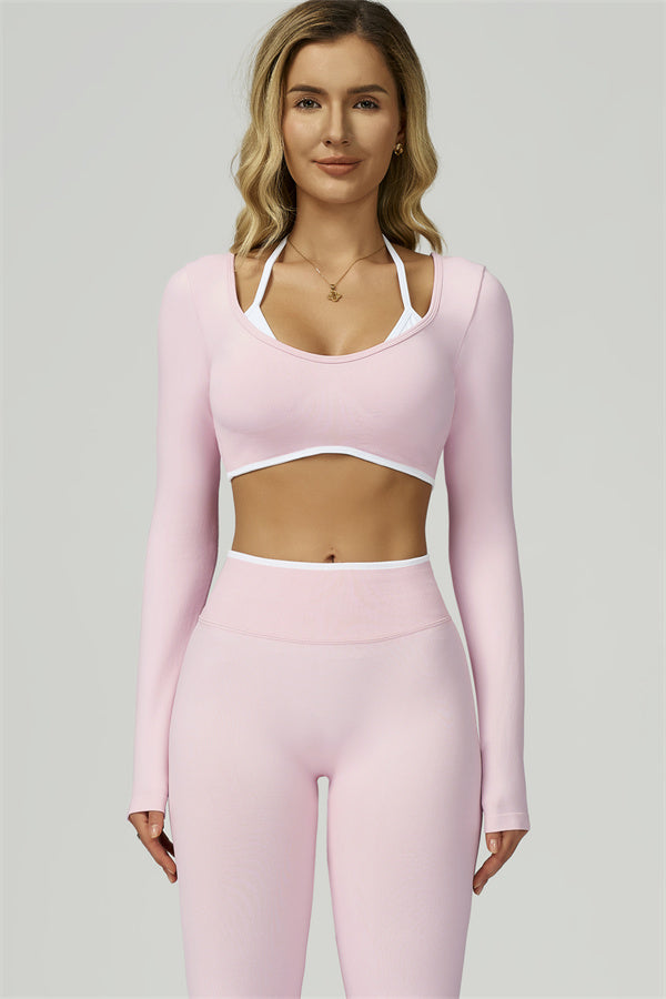 El conjunto de 2 piezas de crop top de manga larga y leggings Prime Line