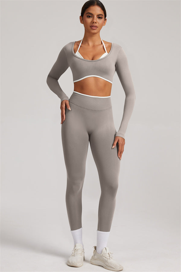 Conjunto de 2 piezas Elevate New: Top corto de manga larga y leggings