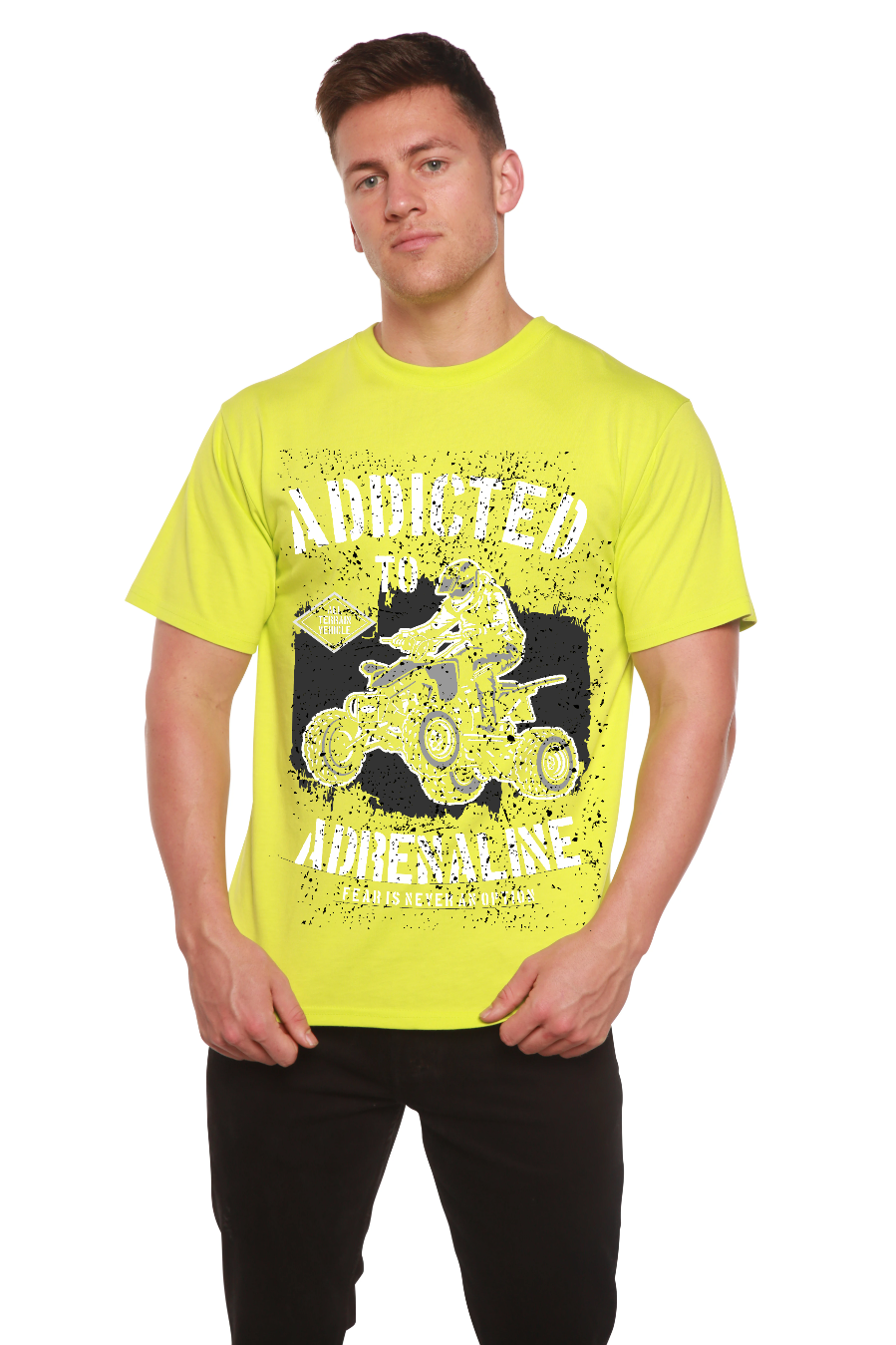 Camiseta gráfica de manga corta para hombre "Adicto a la adrenalina" de viscosa de bambú/algodón orgánico