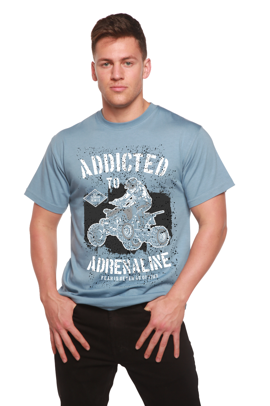 Camiseta gráfica de manga corta para hombre "Adicto a la adrenalina" de viscosa de bambú/algodón orgánico