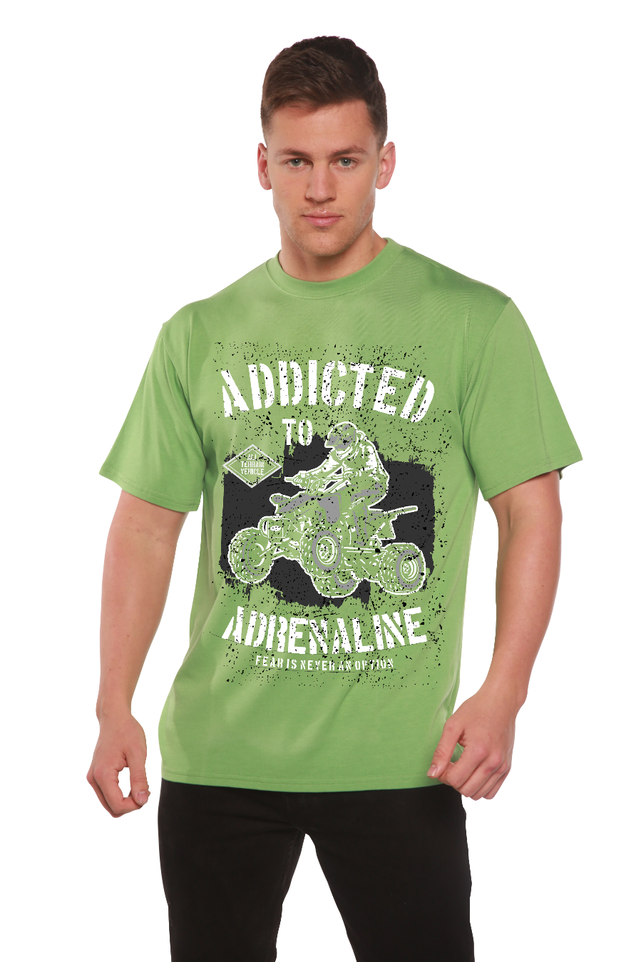 Camiseta gráfica de manga corta para hombre "Adicto a la adrenalina" de viscosa de bambú/algodón orgánico