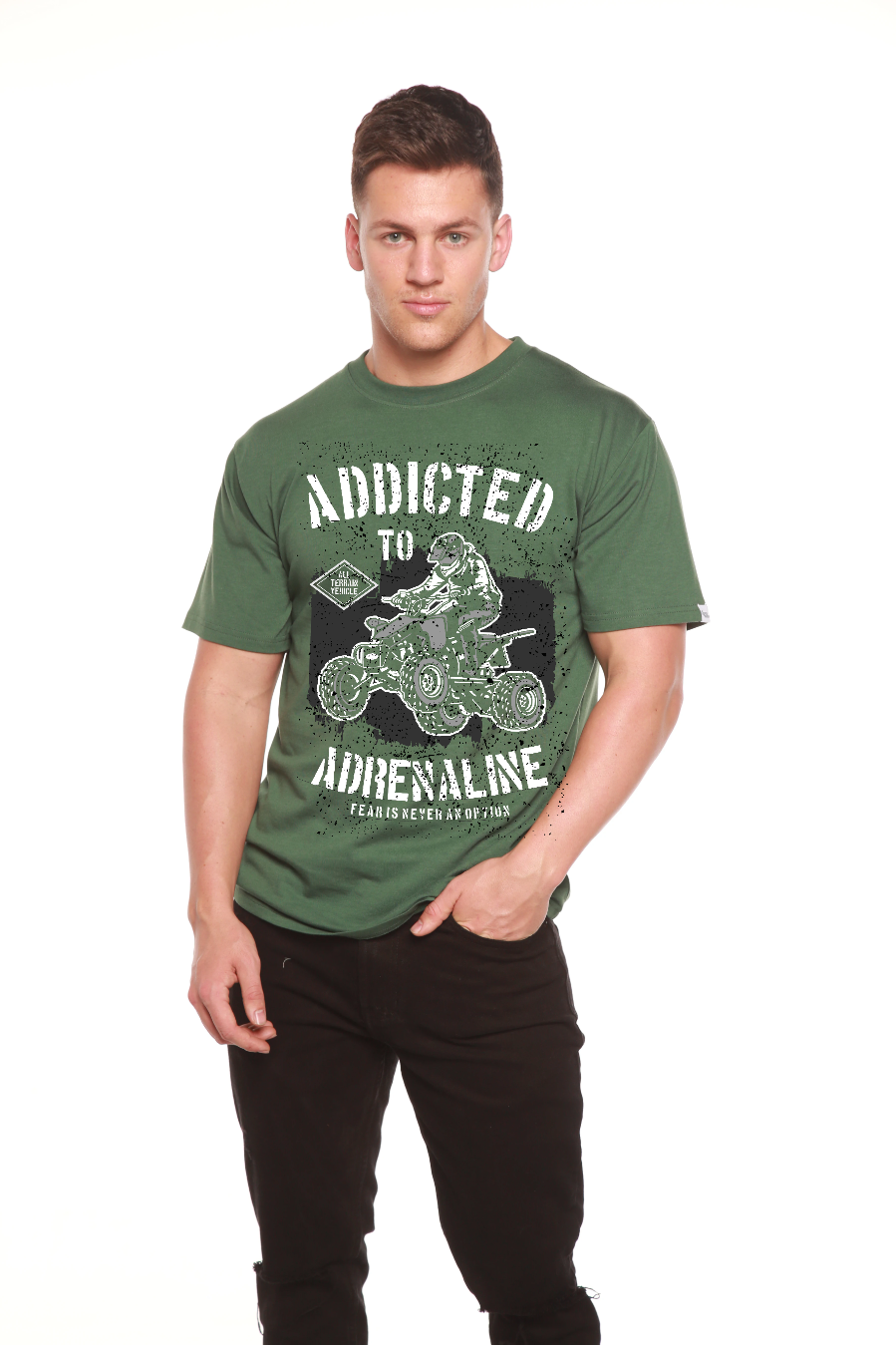 Camiseta gráfica de manga corta para hombre "Adicto a la adrenalina" de viscosa de bambú/algodón orgánico
