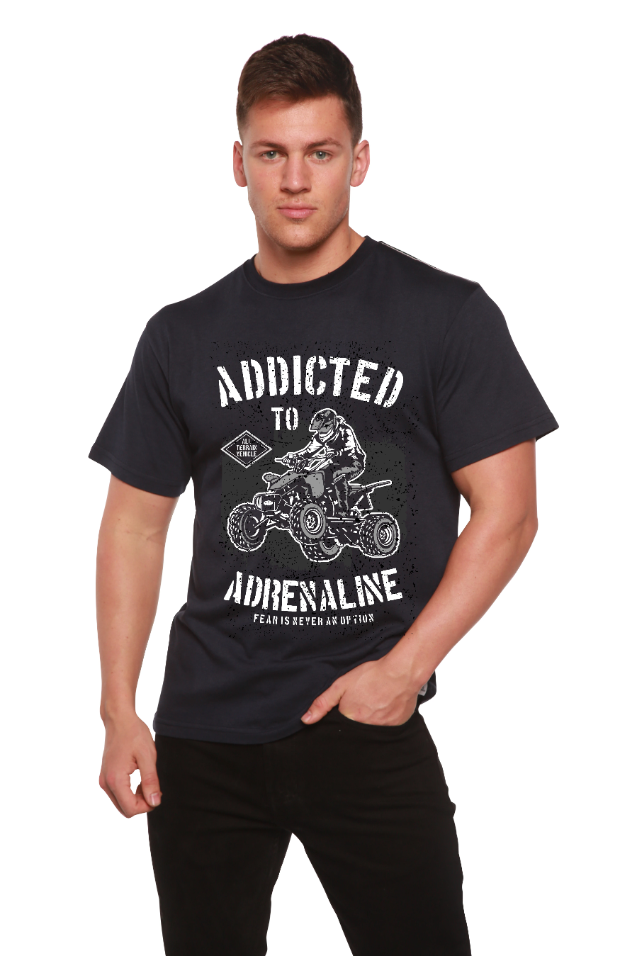 Camiseta gráfica de manga corta para hombre "Adicto a la adrenalina" de viscosa de bambú/algodón orgánico