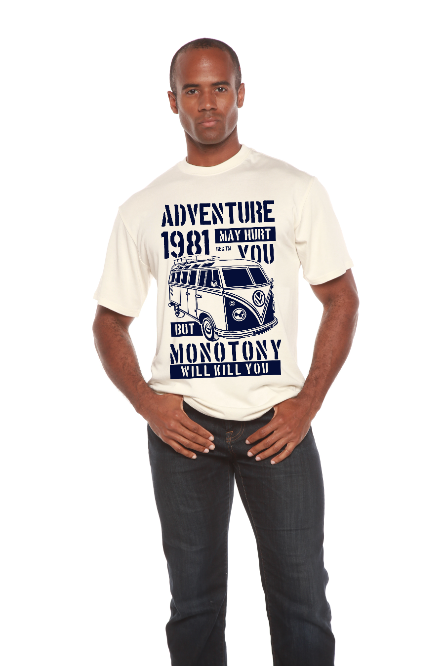 Camiseta gráfica de manga corta de viscosa de bambú/algodón orgánico para hombre Adventure 1981