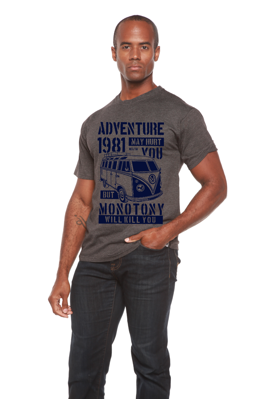 Camiseta gráfica de manga corta de viscosa de bambú/algodón orgánico para hombre Adventure 1981