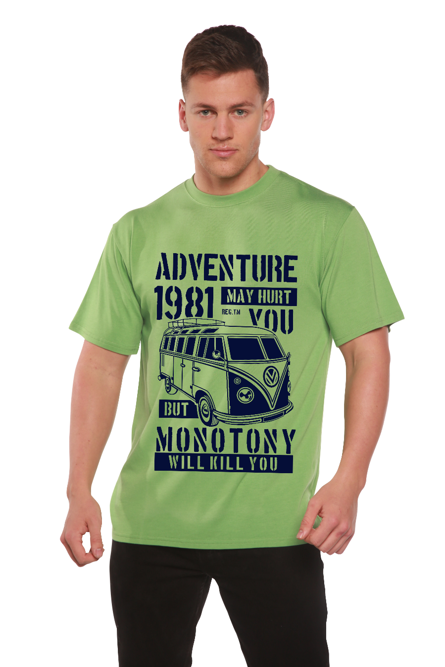 Camiseta gráfica de manga corta de viscosa de bambú/algodón orgánico para hombre Adventure 1981