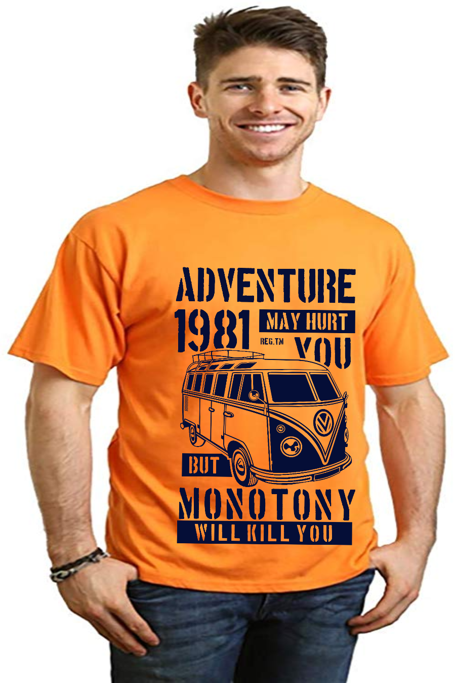 Camiseta gráfica de manga corta de viscosa de bambú/algodón orgánico para hombre Adventure 1981