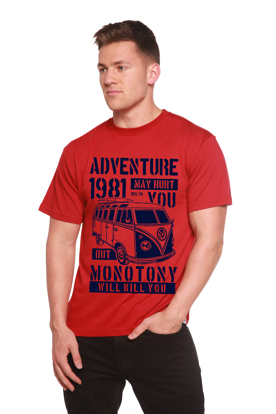 Camiseta gráfica de manga corta de viscosa de bambú/algodón orgánico para hombre Adventure 1981