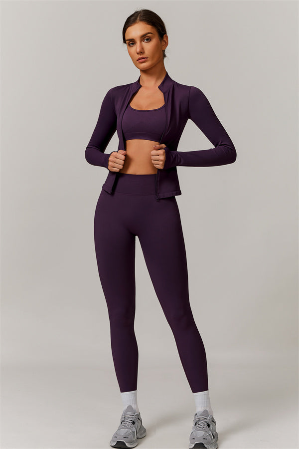 Conjunto de 3 piezas Nova Luxe: chaqueta, sujetador deportivo y leggings