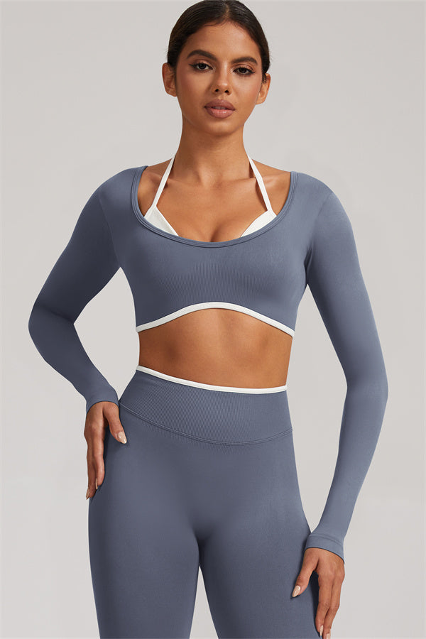 Conjunto de 2 piezas Elevate New: Top corto de manga larga y leggings