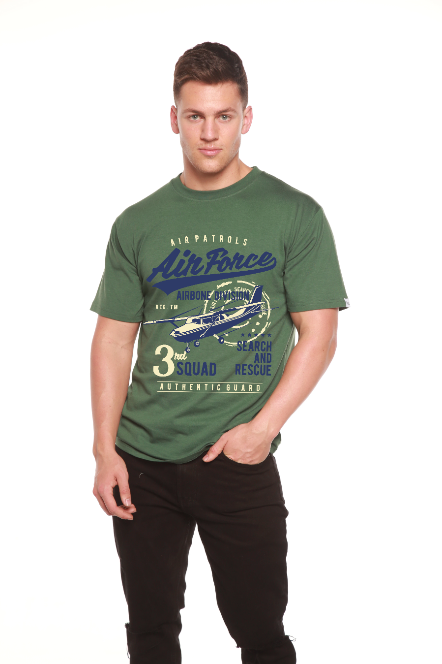 Camiseta gráfica de manga corta de bambú/algodón orgánico para hombre Air Force