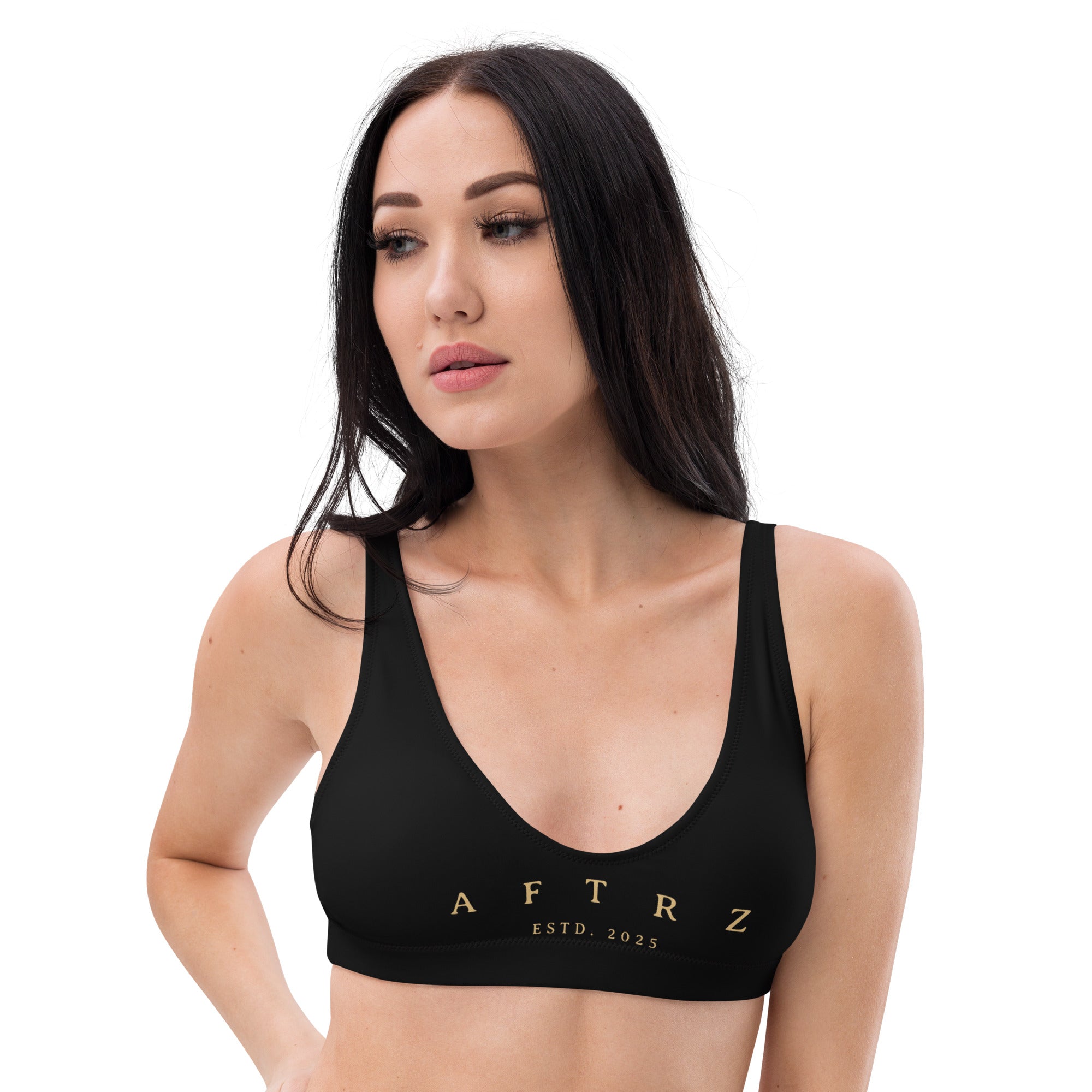 Parte superior de bikini acolchada Aftrz Classics - Negro con logo color canela