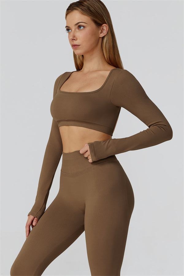 Conjunto de 2 piezas de leggings y top corto de manga larga Reign