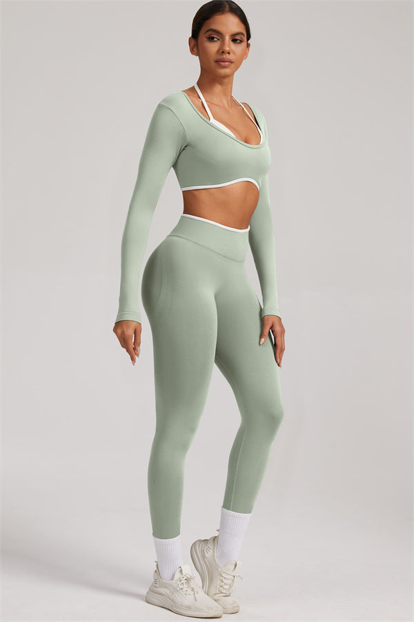Conjunto de 2 piezas Elevate New: Top corto de manga larga y leggings