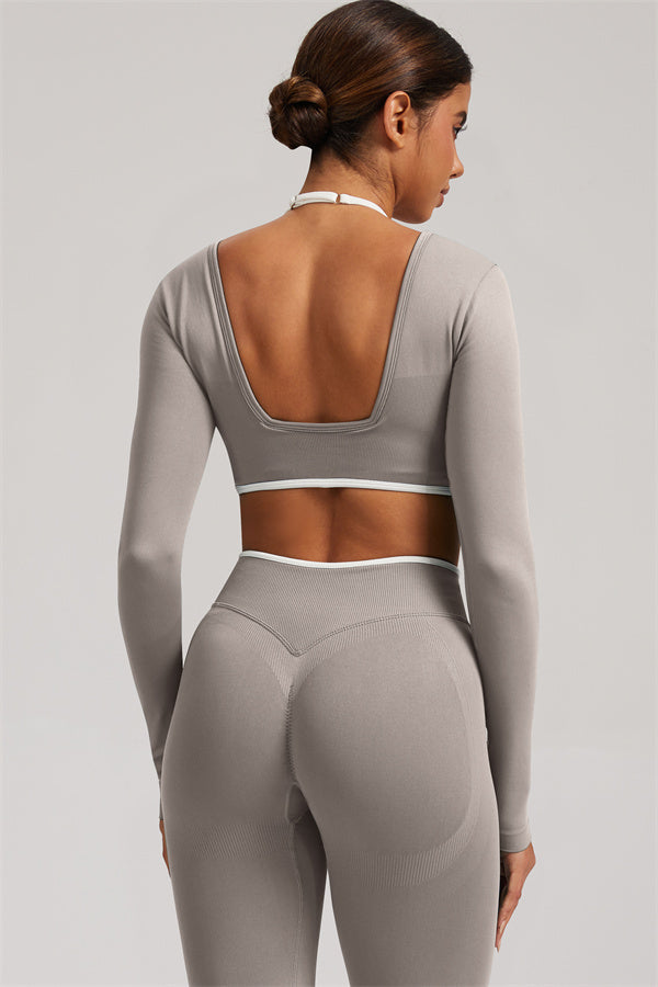 Conjunto de 2 piezas Elevate New: Top corto de manga larga y leggings