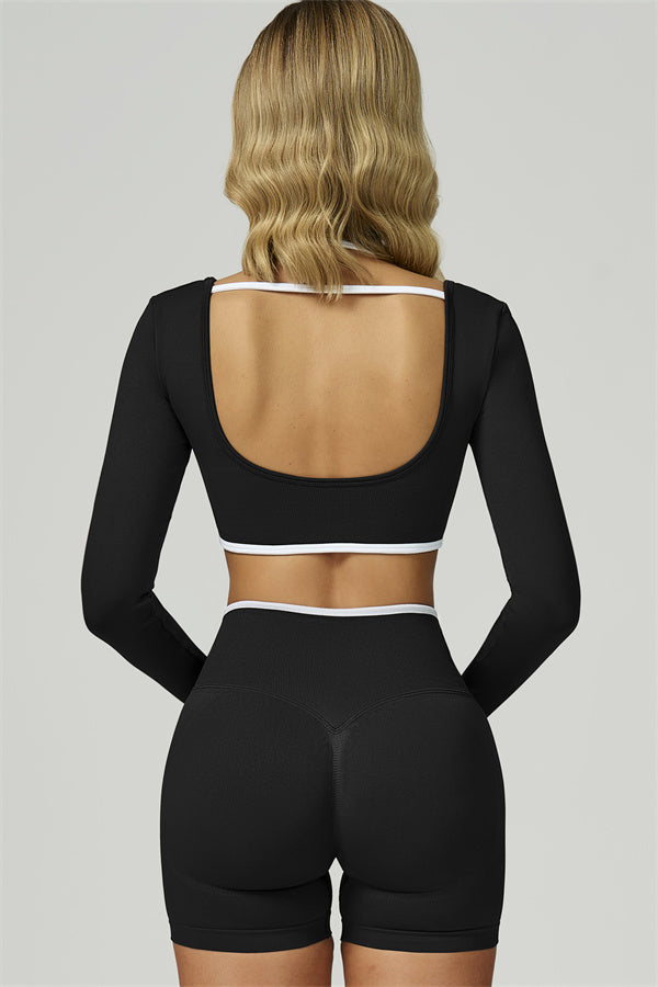 Conjunto de 2 piezas de shorts y top corto de manga larga Prime Line