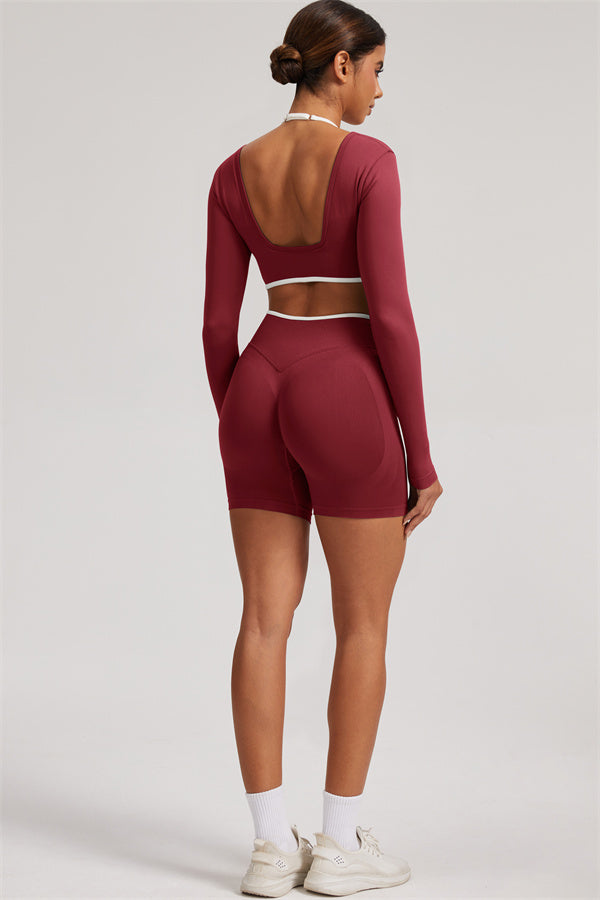 Conjunto de 2 Piezas de Top Corto de Manga Larga y Shorts Elevate
