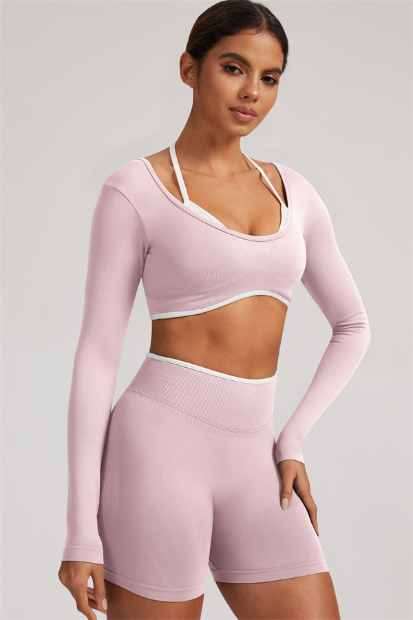 Conjunto de 2 Piezas de Top Corto de Manga Larga y Shorts Elevate