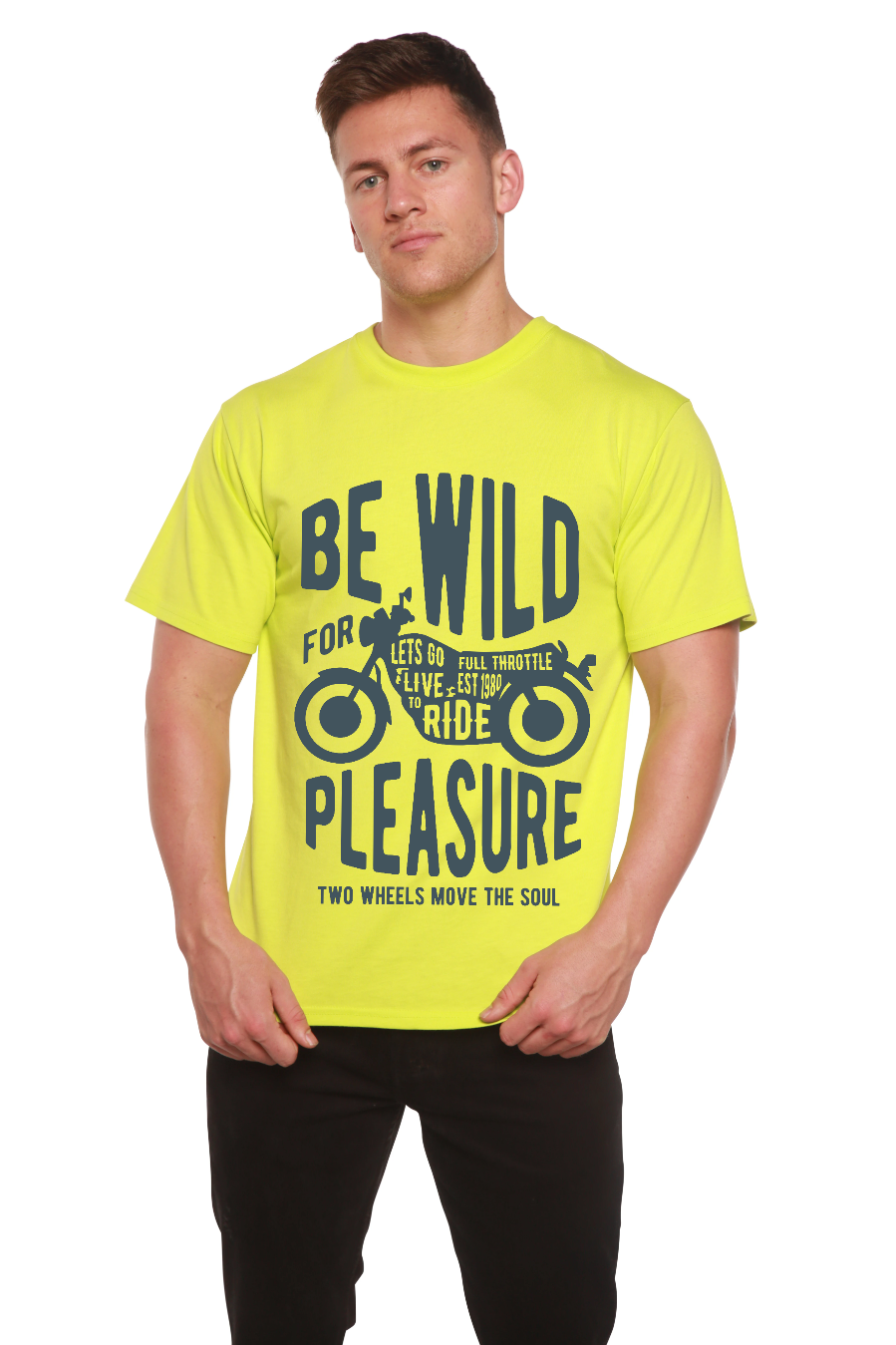 Camiseta gráfica de manga corta de viscosa de bambú/algodón orgánico "Be Wild" para hombre