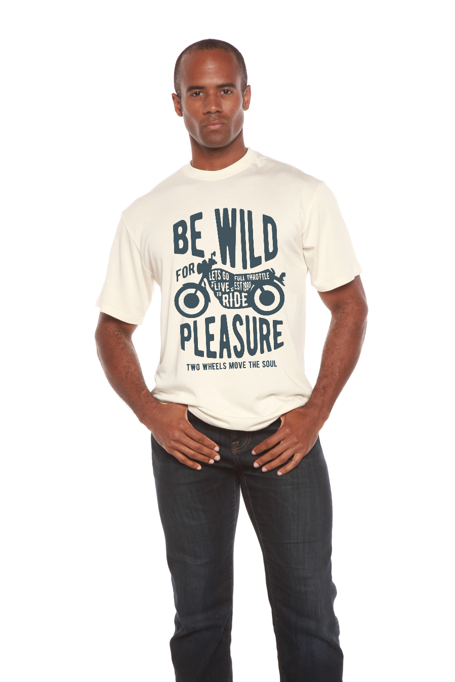 Camiseta gráfica de manga corta de viscosa de bambú/algodón orgánico "Be Wild" para hombre