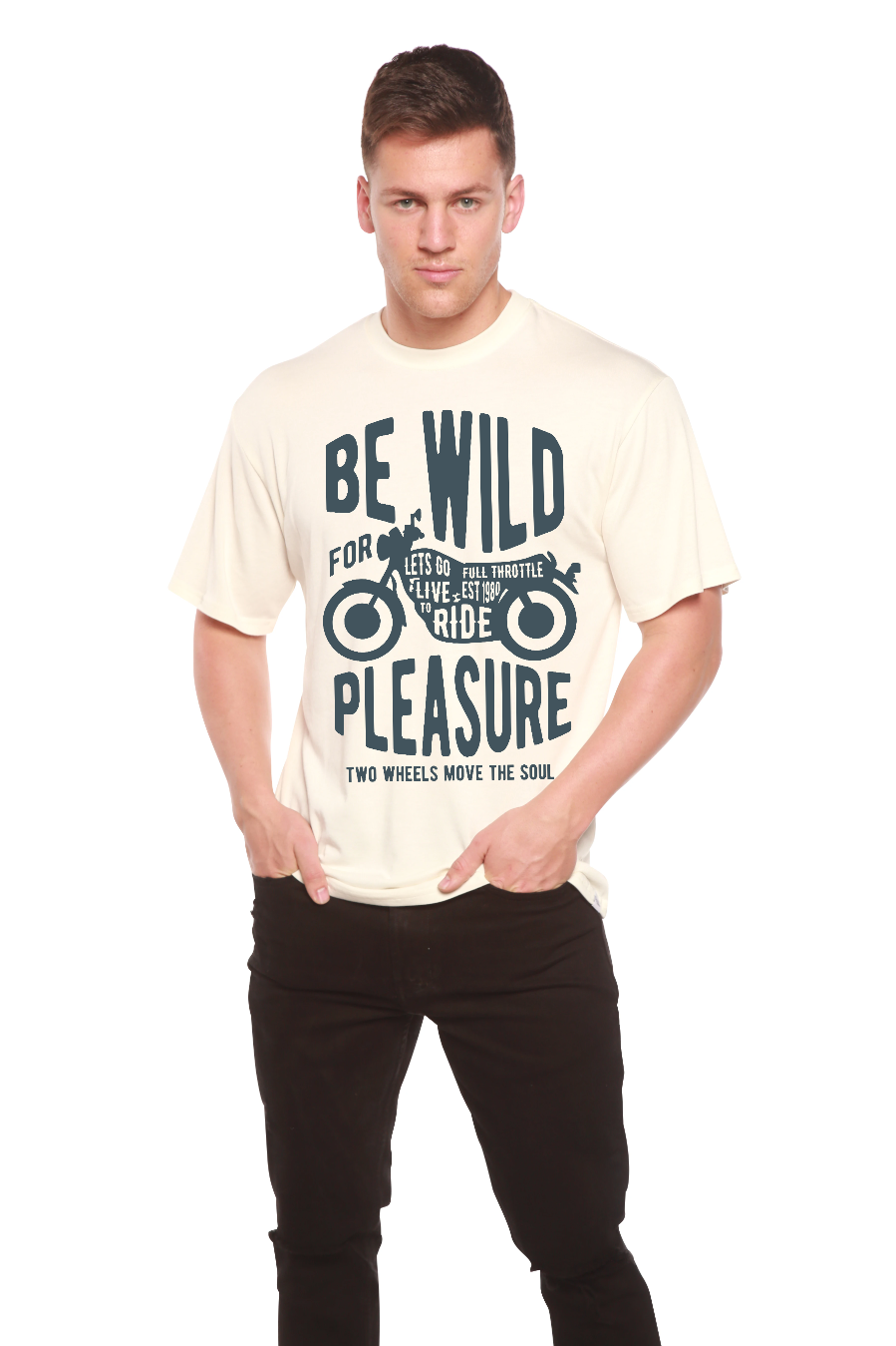 Camiseta gráfica de manga corta de viscosa de bambú/algodón orgánico "Be Wild" para hombre