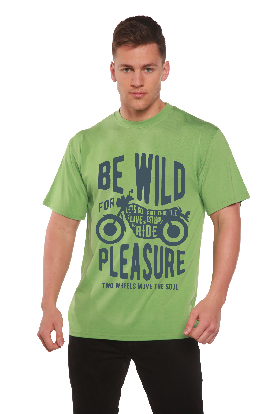 Camiseta gráfica de manga corta de viscosa de bambú/algodón orgánico "Be Wild" para hombre