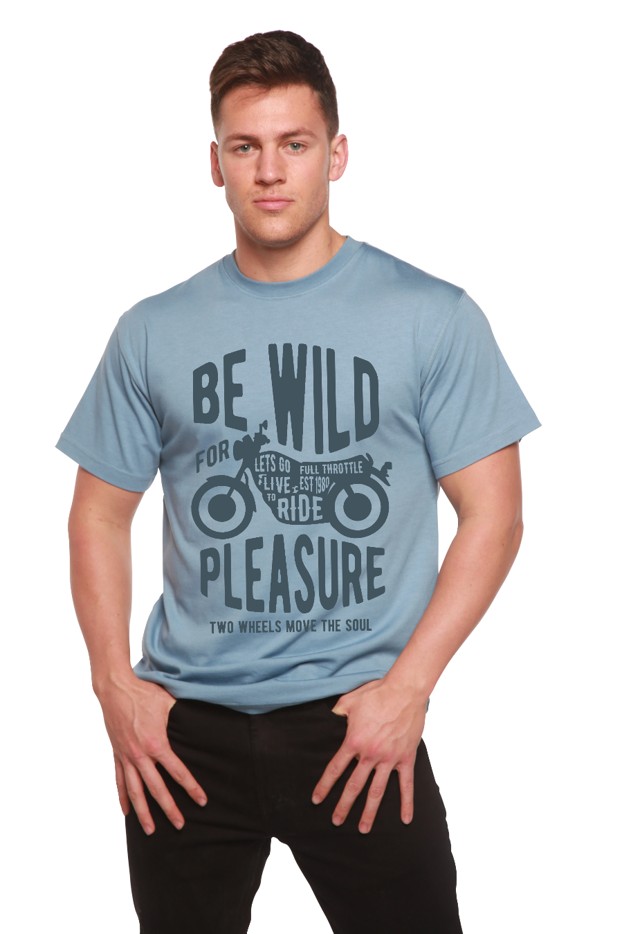 Camiseta gráfica de manga corta de viscosa de bambú/algodón orgánico "Be Wild" para hombre