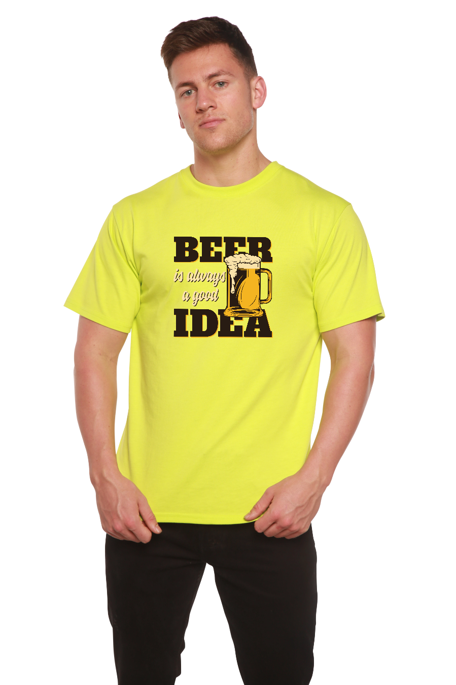 Camiseta de Manga Corta con Estampado de Bambú Viscosa/Algodón Orgánico "Beer Idea" para Hombre