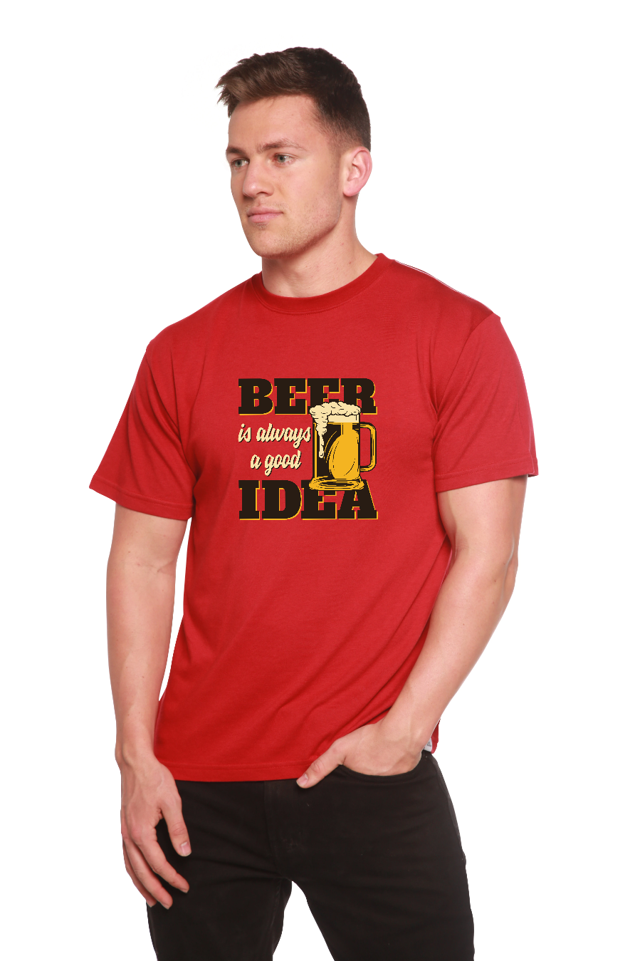 Camiseta de Manga Corta con Estampado de Bambú Viscosa/Algodón Orgánico "Beer Idea" para Hombre