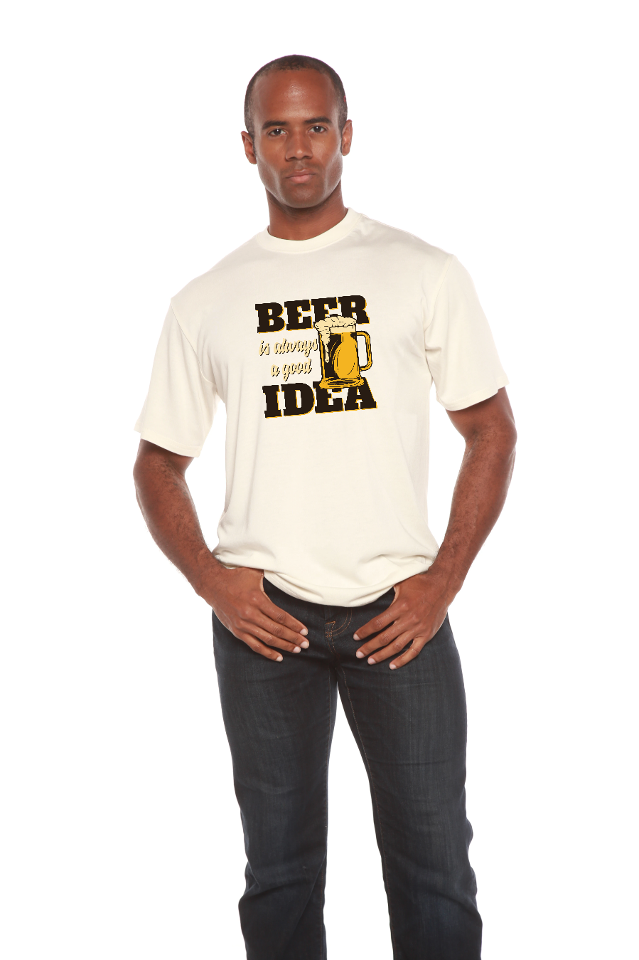 Camiseta de Manga Corta con Estampado de Bambú Viscosa/Algodón Orgánico "Beer Idea" para Hombre