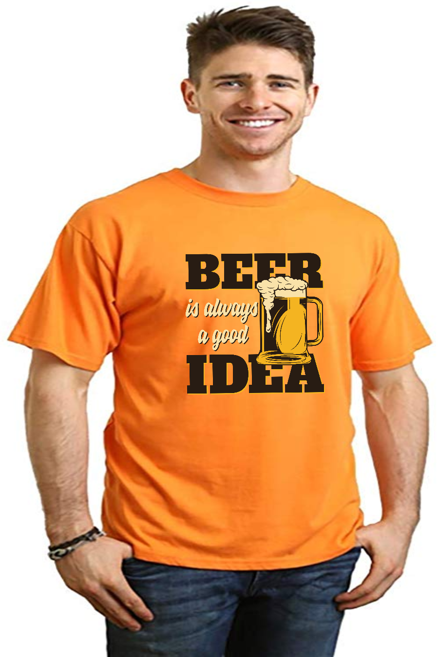 Camiseta de Manga Corta con Estampado de Bambú Viscosa/Algodón Orgánico "Beer Idea" para Hombre