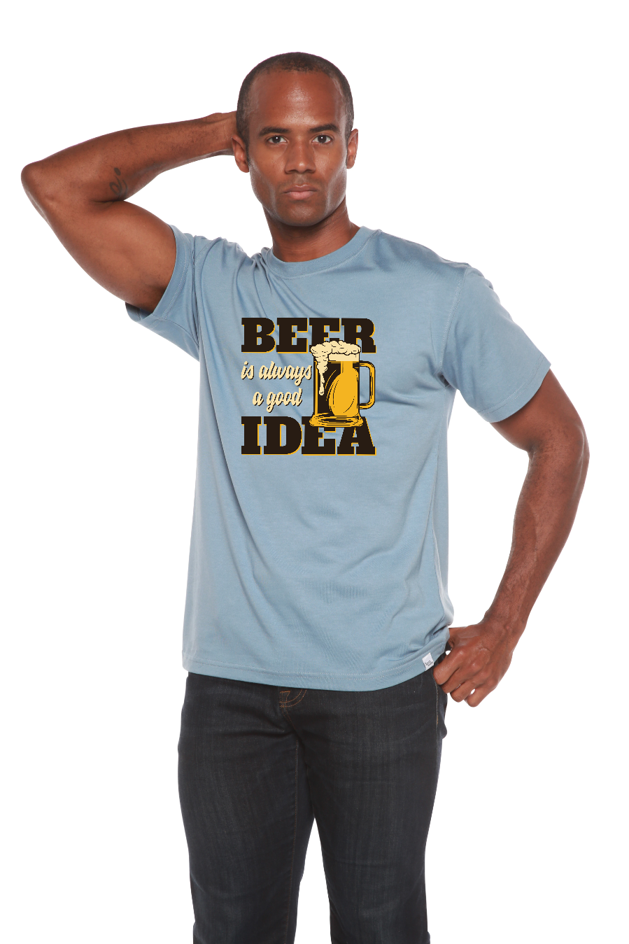 Camiseta de Manga Corta con Estampado de Bambú Viscosa/Algodón Orgánico "Beer Idea" para Hombre