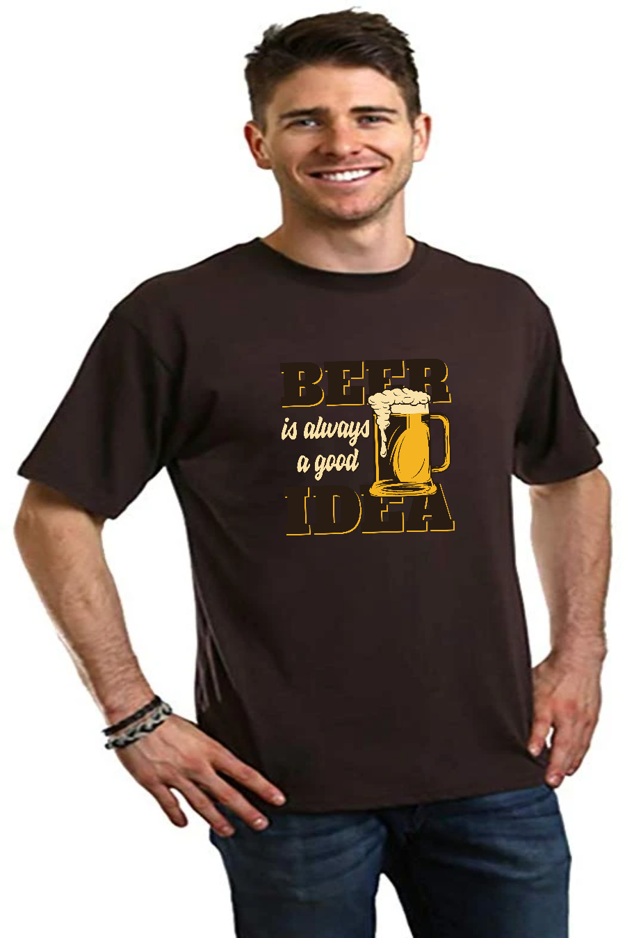 Camiseta de Manga Corta con Estampado de Bambú Viscosa/Algodón Orgánico "Beer Idea" para Hombre