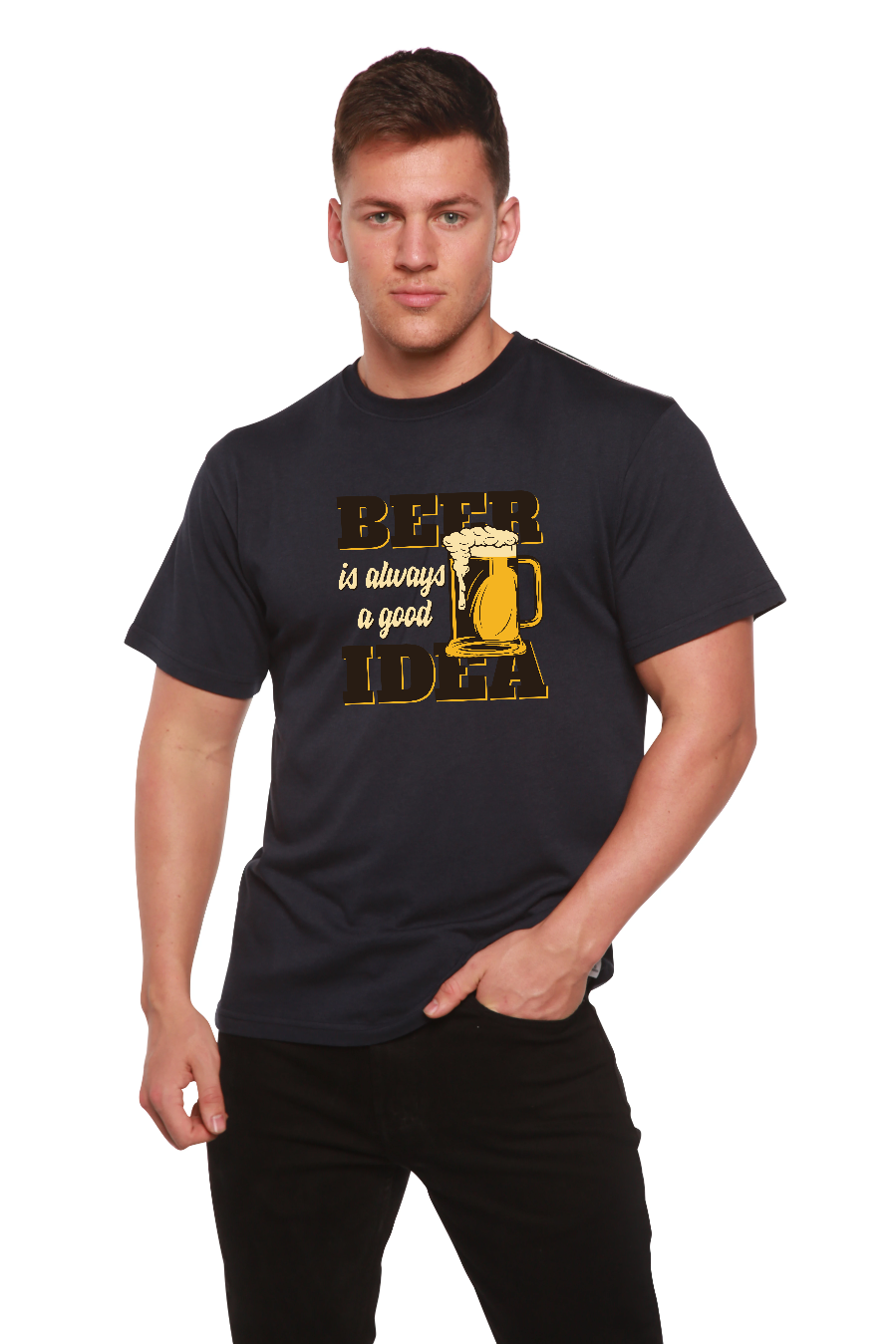 Camiseta de Manga Corta con Estampado de Bambú Viscosa/Algodón Orgánico "Beer Idea" para Hombre