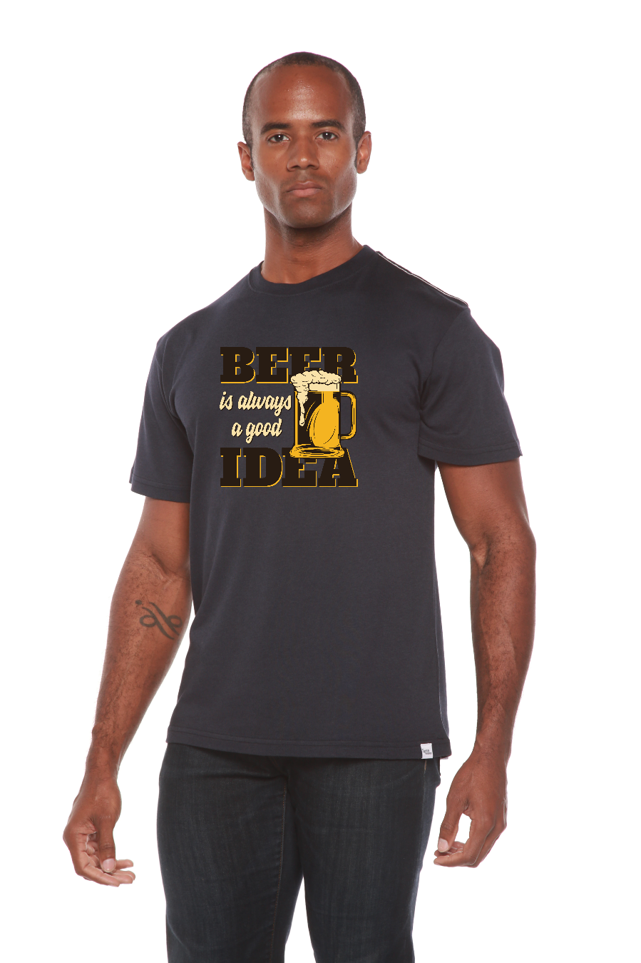 Camiseta de Manga Corta con Estampado de Bambú Viscosa/Algodón Orgánico "Beer Idea" para Hombre