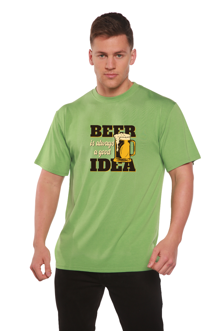 Camiseta de Manga Corta con Estampado de Bambú Viscosa/Algodón Orgánico "Beer Idea" para Hombre