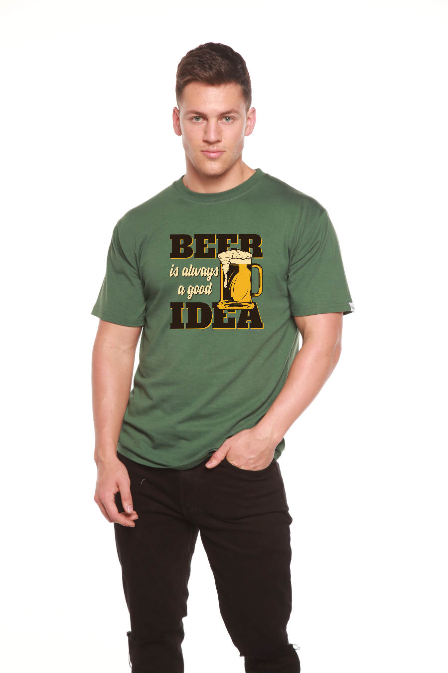 Camiseta de Manga Corta con Estampado de Bambú Viscosa/Algodón Orgánico "Beer Idea" para Hombre