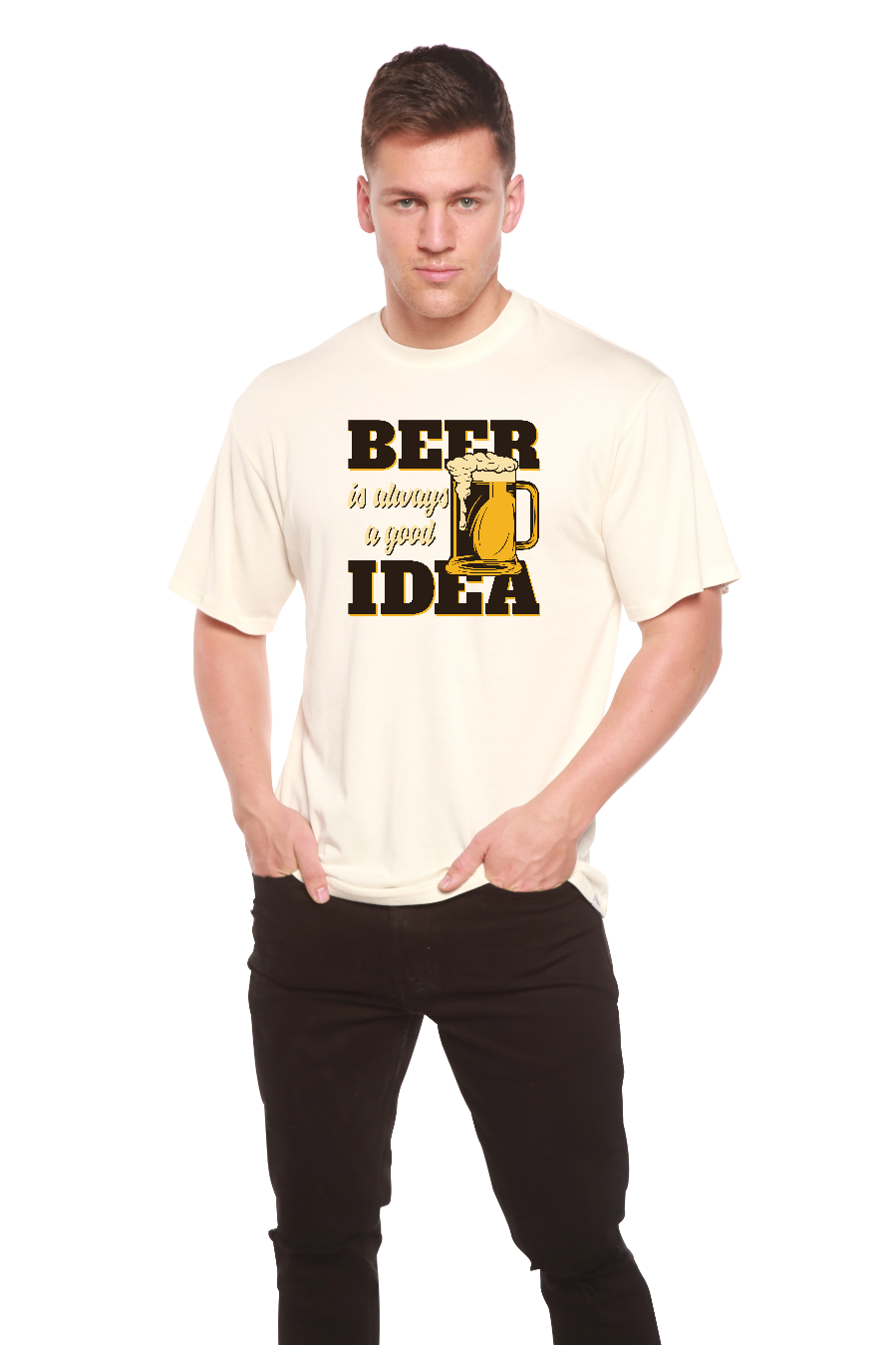 Camiseta de Manga Corta con Estampado de Bambú Viscosa/Algodón Orgánico "Beer Idea" para Hombre