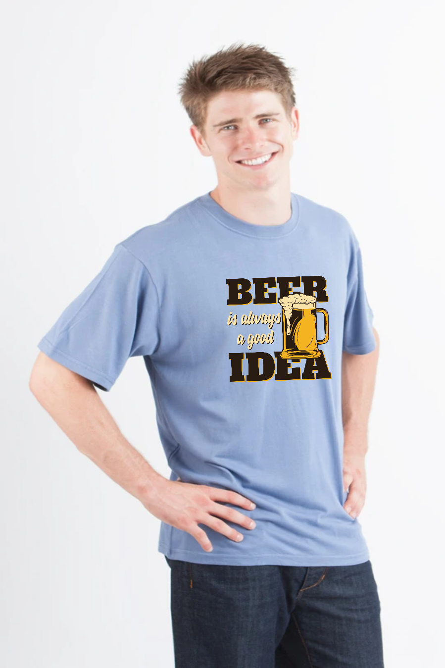 Camiseta de Manga Corta con Estampado de Bambú Viscosa/Algodón Orgánico "Beer Idea" para Hombre