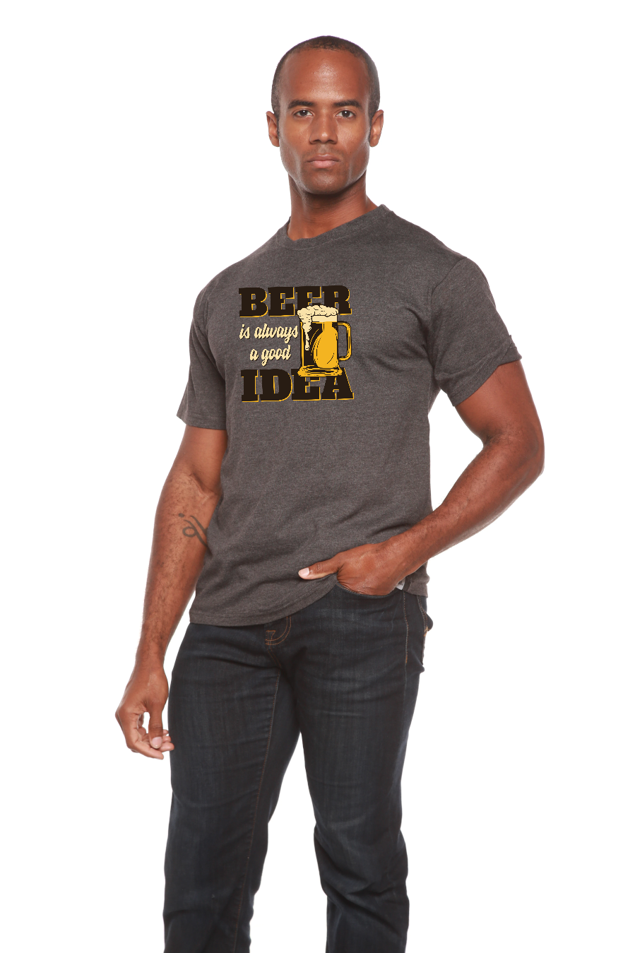 Camiseta de Manga Corta con Estampado de Bambú Viscosa/Algodón Orgánico "Beer Idea" para Hombre