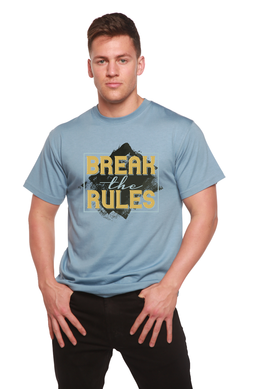Camiseta gráfica de manga corta para hombre "Break the Rules" de bambú viscosa/algodón orgánico